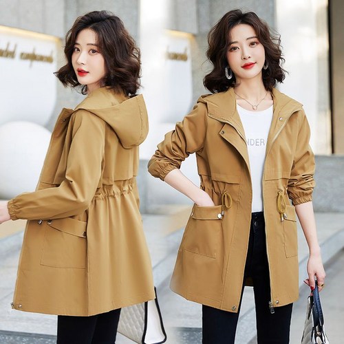 FEIJUN 여성용 봄가을 루즈핏 후드 허리 스트링 야상 바람막이 집업 점퍼 캐주얼자켓 1432V