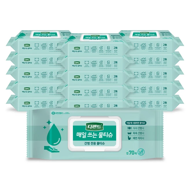 디펜드 매일 쓰는 물티슈 캡형, 171g, 70매, 16개