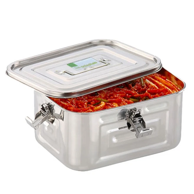 키친아트 유광 잠금장치 스텐 사각 김치통 대 8L + 중 4.8L + 소 3L 세트, 1세트