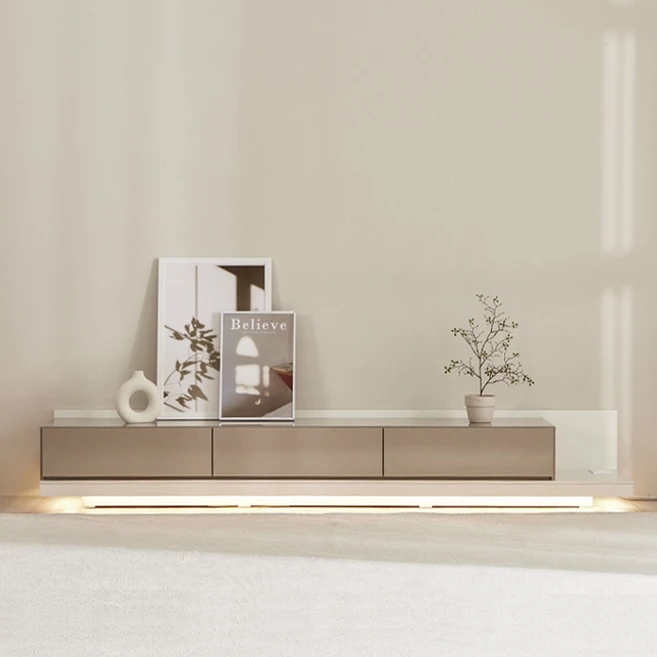 퍼리든 로먼트 LED 확장형 거실장 2300, 화이트 + 모카, 3300mm