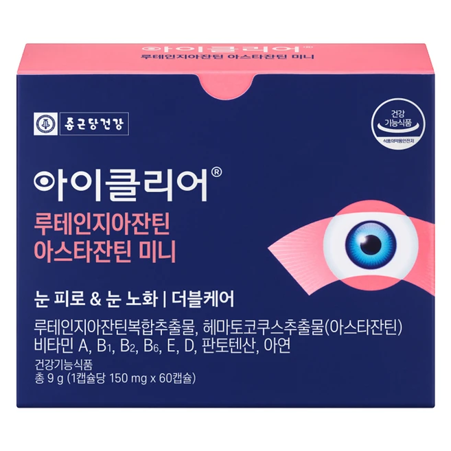 종근당건강 아이클리어 루테인지아잔틴 아스타잔틴 미니 9g, 60정, 1개