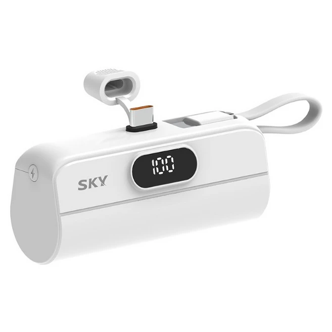 SKY 필 X13 Pro PD C타입 케이블 휴대용 미니 LED 도킹형 보조배터리 5000mAh C타입, 화이트, SKY-X13PD