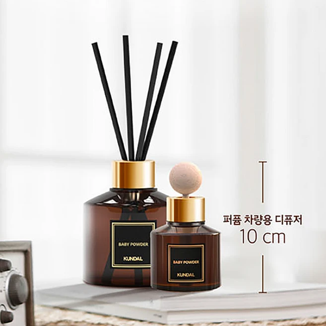 쿤달 퍼퓸 차량용 디퓨저 75ml 2개 + 우드볼스틱 2개, 베이비파우더향, 1세트