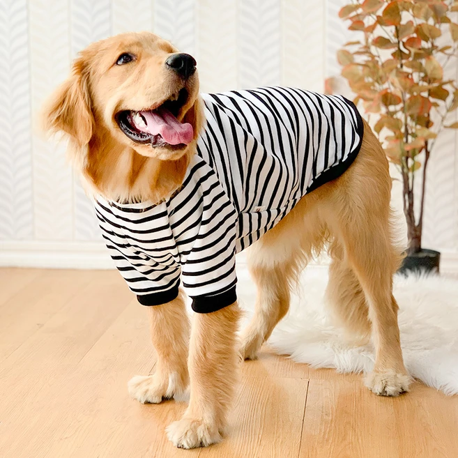 파스텔펫 스트라이프 기모 대형견 티셔츠, 블랙, 1개