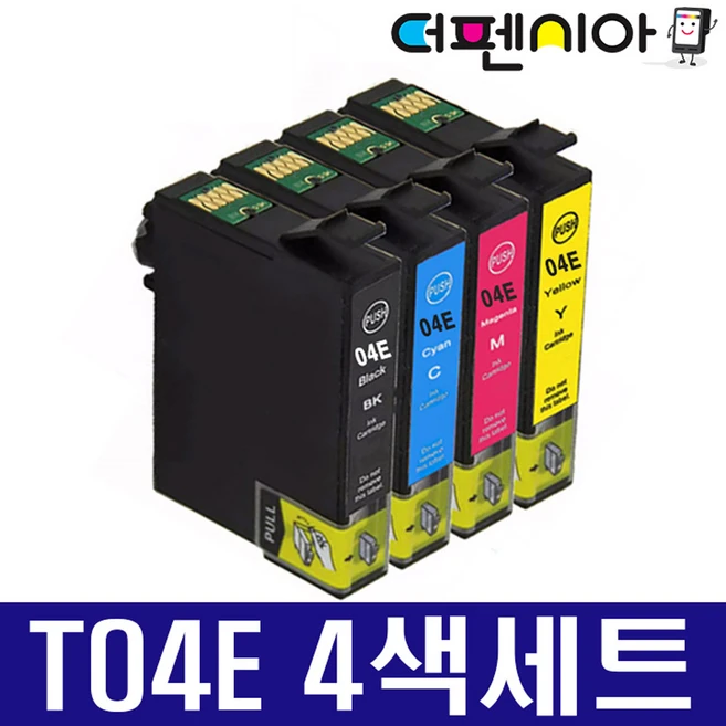 엡손 T04E 호환잉크 세트 XP-2101 XP-2106 WF-2851 WF-2850 Series T04E1 T04E2 T04E3 T04E4, T04E (검정+파랑+빨강+노랑) 4색, 1세트