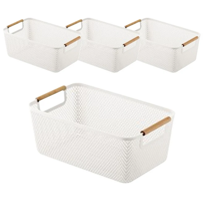 파인키 가벼운 우드핸들 팬트리 수납 정리함, 화이트, 화이트, 4개