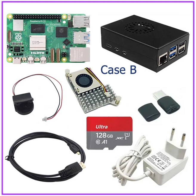 Raspberry Pi 5 용 선풍기 전원 공급 장치 옵션 케이스 컴퓨터 RAM 보드 2.4GHz Cortex-A76 CPU 2GB 8GB, 03 번들 5_03 8GB RAM