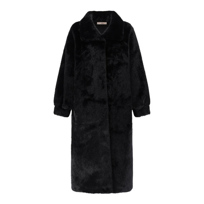 진도 [UVA] 하이넥 페이크 퍼 밍크 롱 페미닌 코트 (UO4JH001L0)