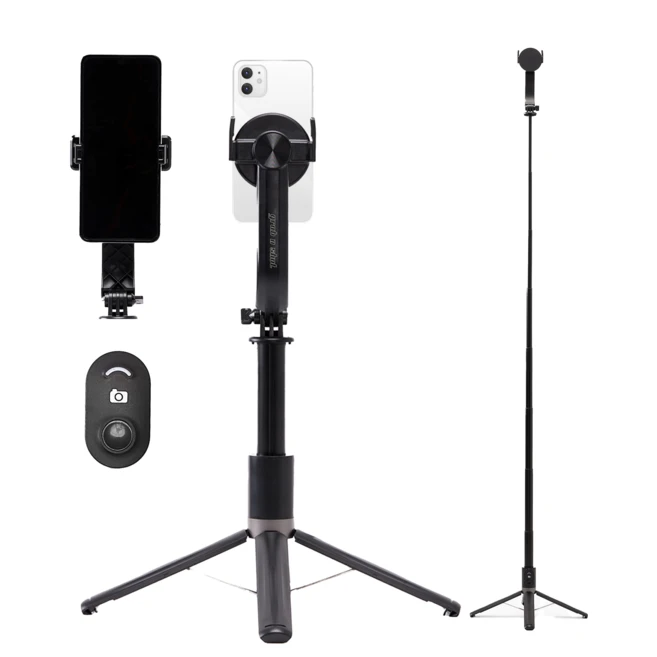 그랩앤샷 듀얼헤드 맥세이프 셀카봉 삼각대 140cm 블루투스 C타입 리모컨, 블랙, 1개
