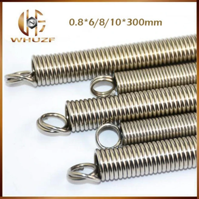 4pcs 0.8mm 와이어 직경 6/8/10mm 외부 300mm 길이 스테인레스 스틸 이중 후크 소형 인장 스프링 하드웨어, [01] 0.8 x 6 x 300mm, 4개