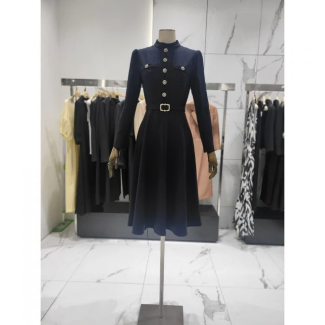 모조에스핀 진주 버튼 하이넥 벨티드 원피스( S243MSE002)