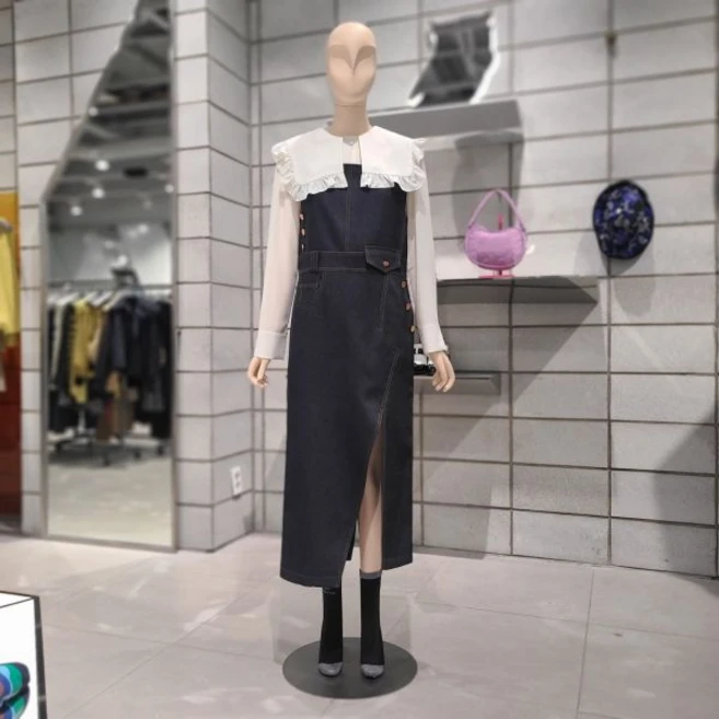 럭키슈에뜨 여성 슬릿 H라인 오버롤 데님 롱 원피스 LFDAW23440BUD 백화점 아울렛 (4290442)