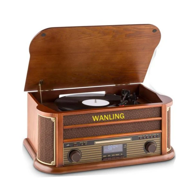 빈티지 레코드 플레이어 블루투스 호환 턴테이블 CD 및 카세트 스피커 AM/FM 라디오 USB 녹음기, 1개