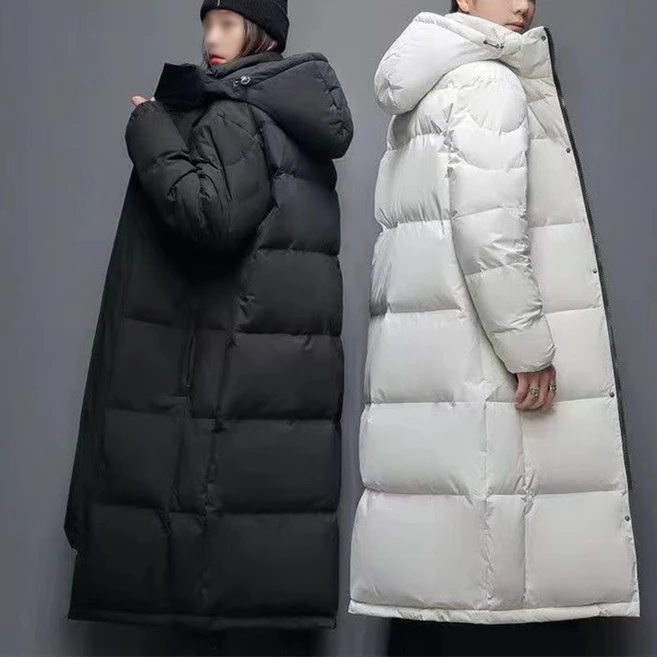 s~3xl 남녀공용 캐주얼 후드 롱패딩 구스다운 충전재 프리미엄 패딩 점퍼 빅사이즈 겨울 커플 아우터
