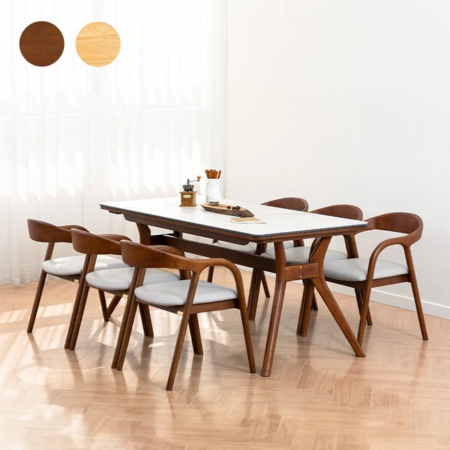 바네스데코 아르넨스 원목 4인/6인 이태리 세라믹 식탁 세트 의자 포함, 6인식탁(의자6), 브라운 (마르모레오)