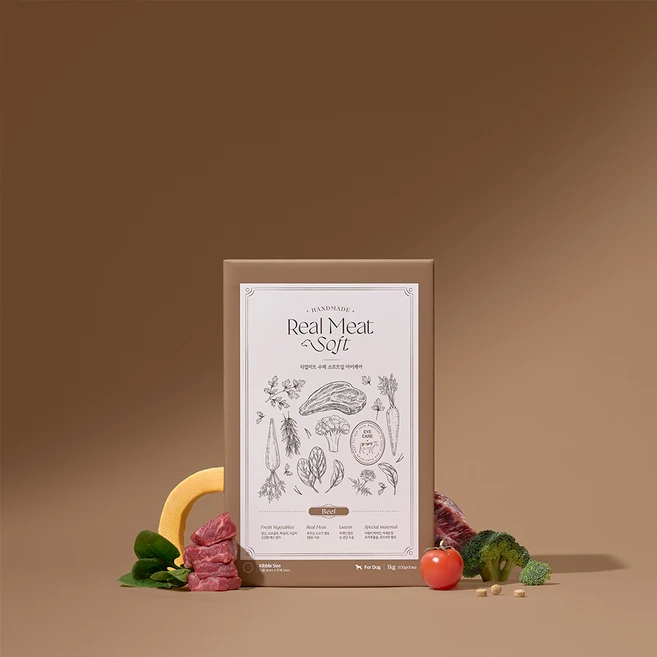 바우와우 리얼미트 수제 소프트밀 3종 (스킨케어-연어/아이케어-소/조인트케어-오리) 강아지사료 고상한펫, 1개, 1kg, 소