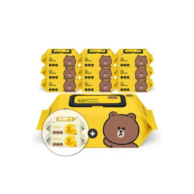 레이온100%라인프렌즈 브라운75g 77매 10팩 캡형+휴대용2팩 물티슈, 1개