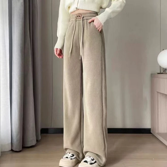 로젤라 여성 겨울 기모 코듀로이 팬츠 방한 방수 캐주얼 스트레이트 팬츠