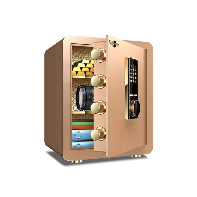 SICHER 미니 스마트 금고 가정용 세이프박스 개인 사무용 내화 소형 지문 기계식 열쇠 휴대용, 40cm, 열쇠+비밀번호, 골드