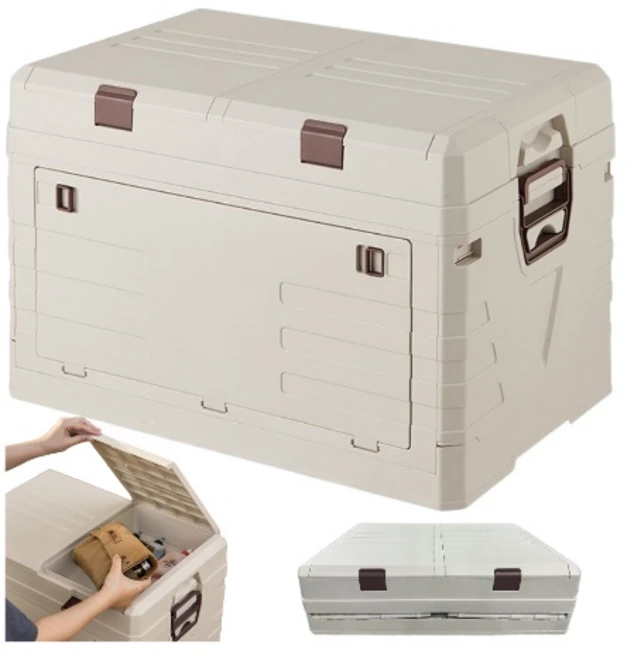 이중의폴딩 가능 캠핑박스 특대형 폴딩박스 수납정리함 대형 캠핑 수납박스 60kg 무게 가능 단단하다 풀 사이즈 트렁크정리함 폴딩캠핑박스 이중의 컨테이너, 1개, 그레이-2단