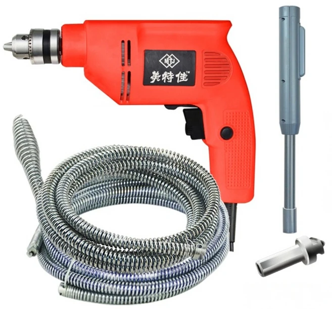 기찬뻥 뚫어뻥 뚜러뻥 압력펌프 변기뚫는총 막힌변기 다용도 욕조 가정용 주방 싱크대, 70형전동드릴+3미터아연도금스프링+자동피더