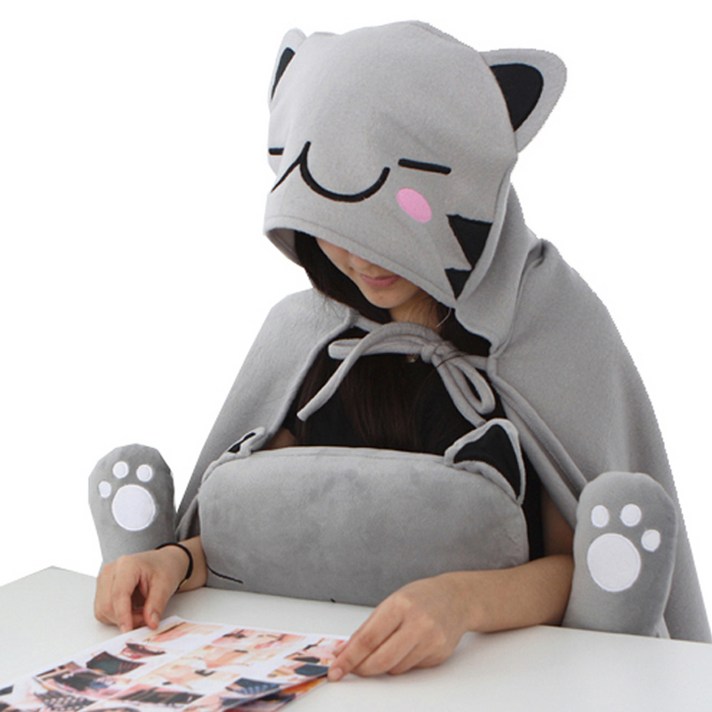 투영디자인 고냥이 모자망토 무릎담요, 그레이
