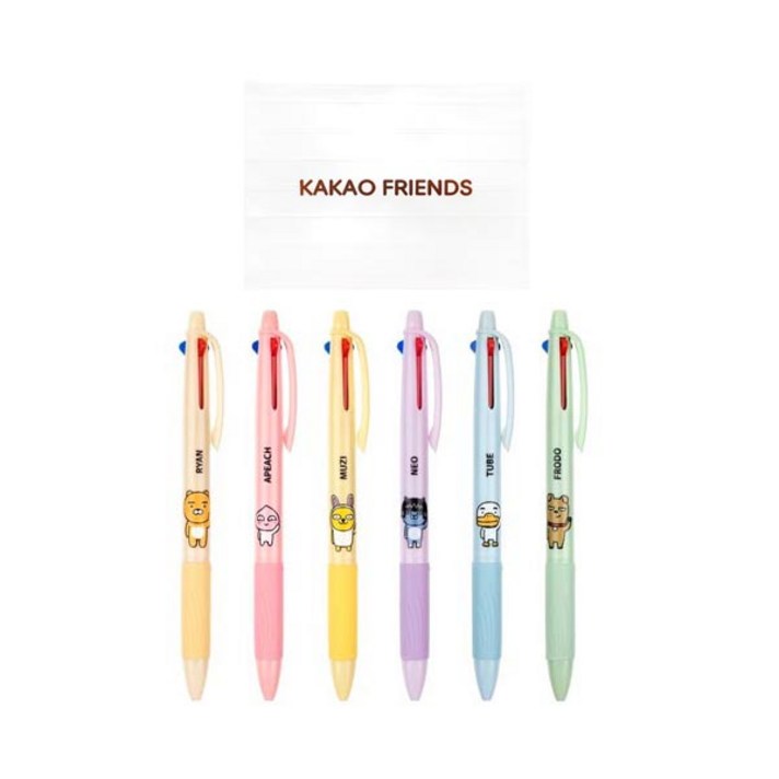 아이콘스 카카오프렌즈 3색 볼펜 0.7mm 6p 세트, 혼합 색상, 1세트