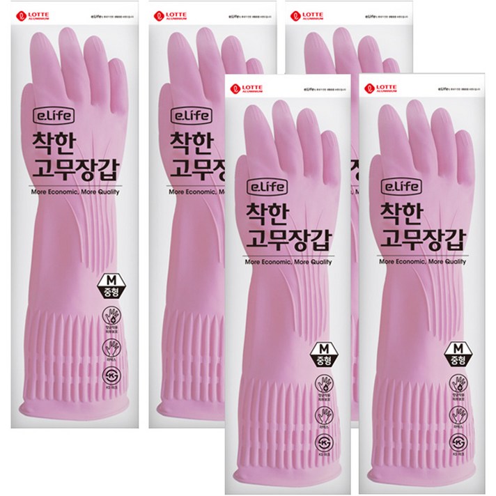롯데이라이프 착한 고무장갑 중, 핑크, 중(M), 5개