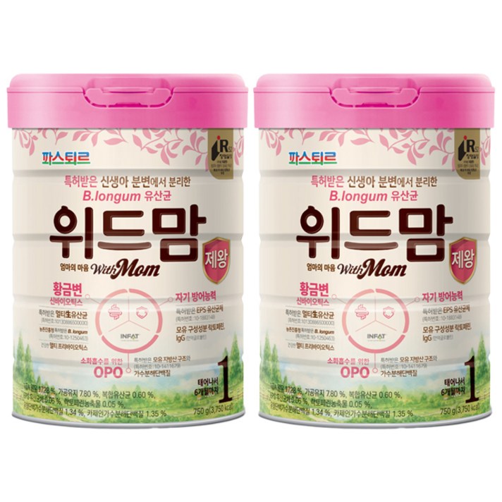파스퇴르 위드맘 제왕 1단계, 750g, 2개