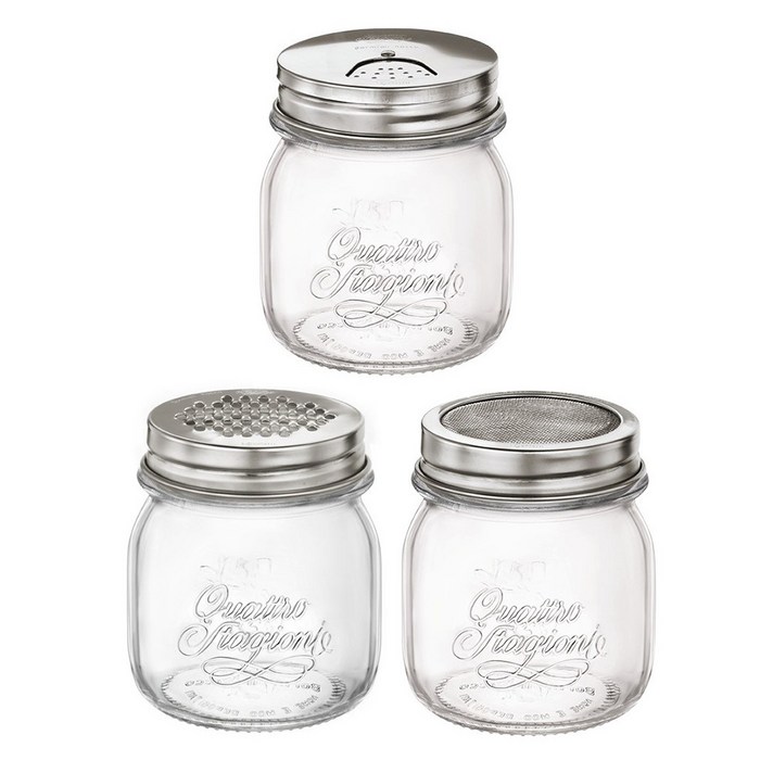 보르미올리 제니에띠 뚜껑 3종 + 콰트로 용기 250ml x 3p, 1세트, 파우더 뚜껑 + 양념 뚜껑 + 강판 뚜껑 + 용기