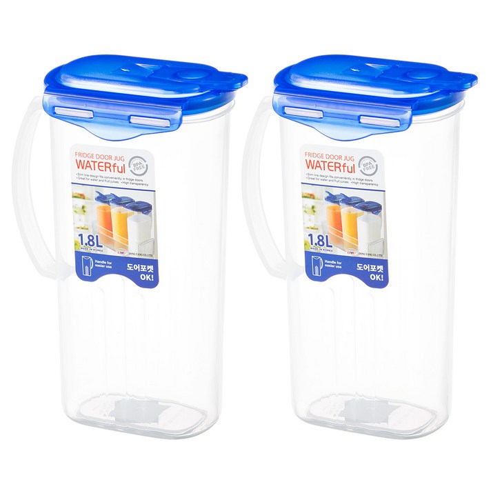 셰프웨어 워터풀 냉장고 물병 2p, 혼합 색상, 1.8L