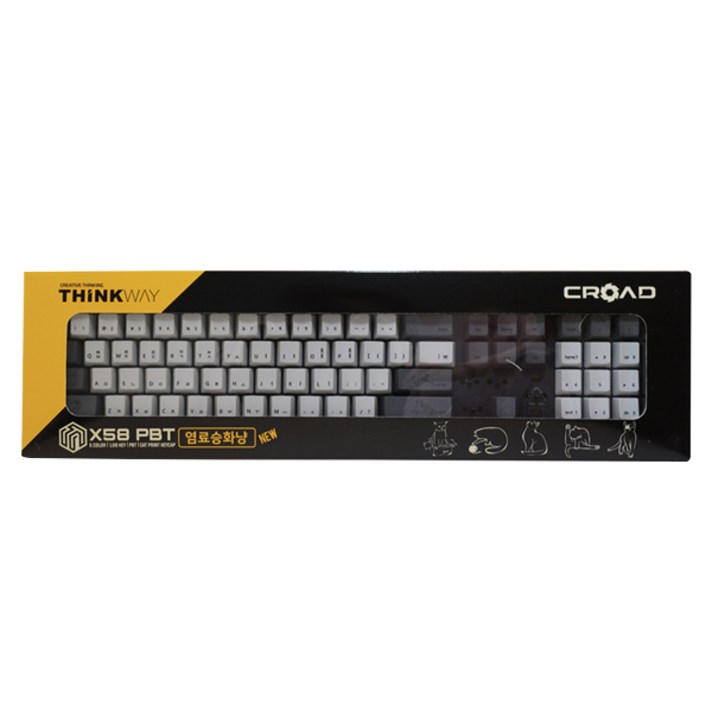 씽크웨이 CROAD 염료승화냥 X58 PBT 키캡, 다크그레이 + 라이트그레이, 일반형