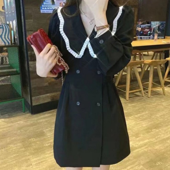 페이퍼먼츠 딥 레이스 카라넥 투버튼 정장 미니 원피스 00814