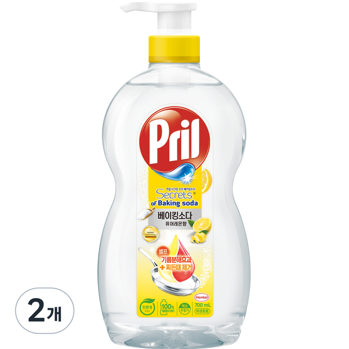 프릴 베이킹소다 주방세제 퓨어 레몬, 700ml, 2개