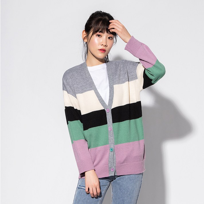 캐럿 여성용 컬러블럭 가디건 스웨터