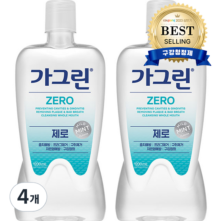 가그린 제로 구강청결제, 1200ml, 4개