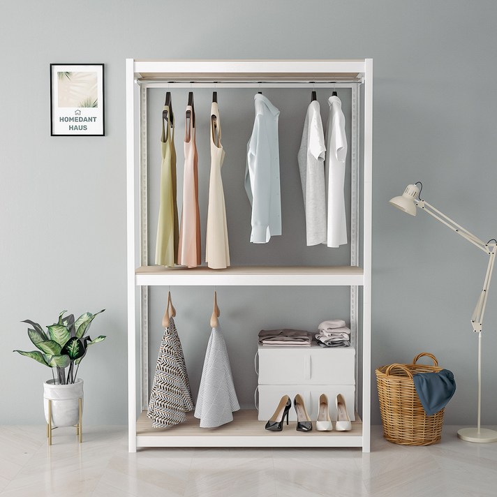 홈던트 하우스 시스템 드레스룸 3단 2행거 1200 x 400 x 1950 mm, 화이트