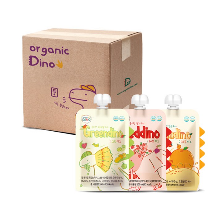 오가닉디노 공룡주스 그린디노 100ml x 8p + 레드디노 100ml x 8p + 제주디노 100ml x 8p 세트, 트로피칼 + 딸기 + 감귤 혼합맛, 1세트