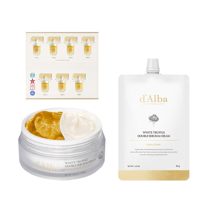 달바 화이트 트러플 더블 세럼 앤 크림 70g + 1제 아쿠아 세럼 리필 35g + 더블 세럼 위클리 패키지 7ml 세트, 1세트