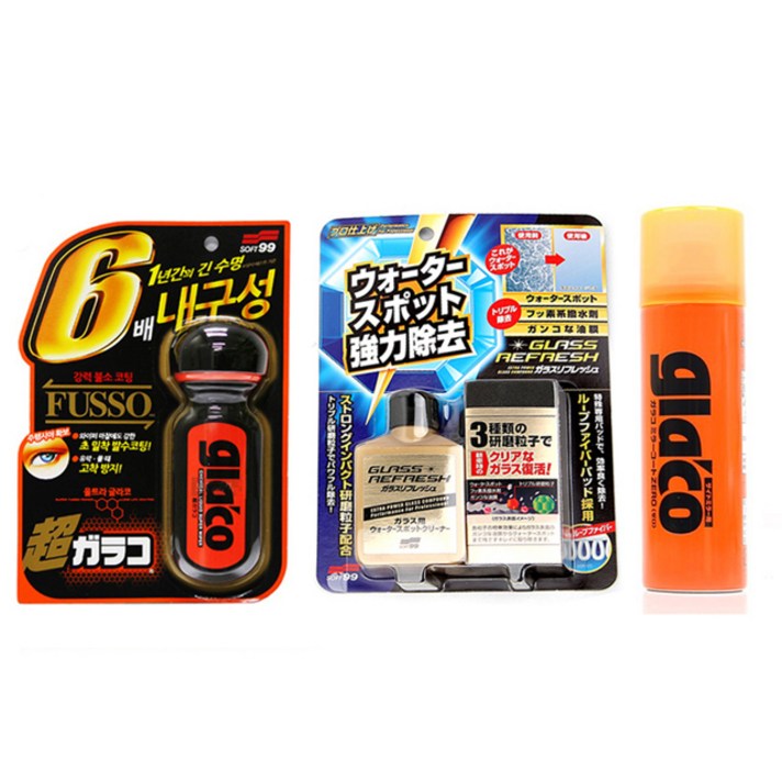 소프트99 울트라 글라코 유리발수 코팅제 70ml G19 + 유막제거제 80ml G-73 + 글라코 미러코트 제로 32ml G-65 세트, 세트08.G-73+G-19+G-65