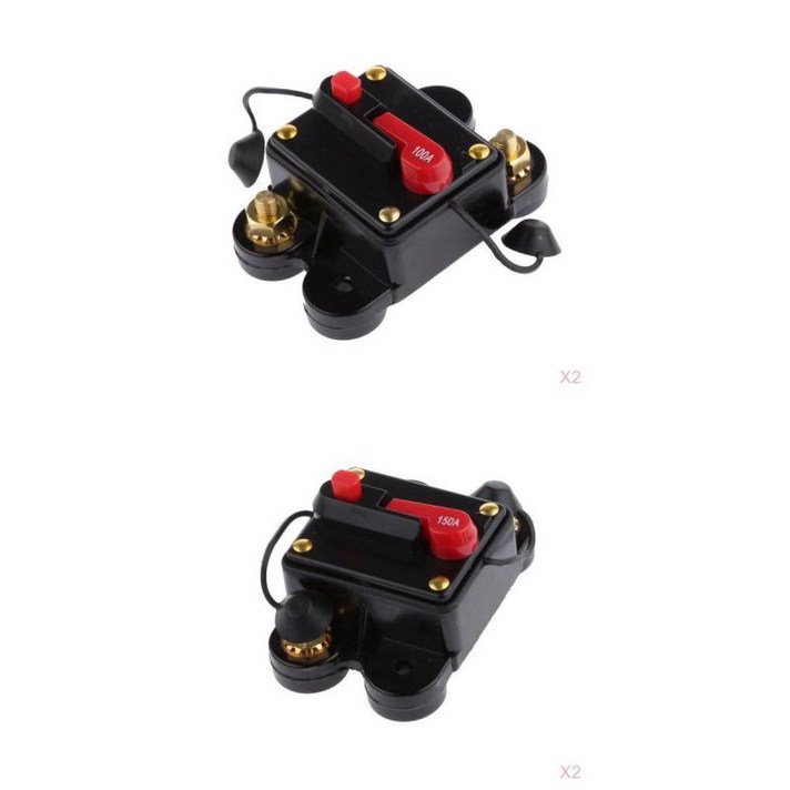 2x 수동 리셋 회로 차단기 12/24v 자동차 보트 오디오 퓨즈 홀더 100A 150A, 다색, 금속