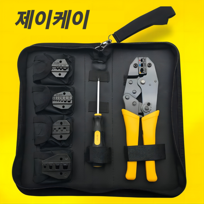 (제이케이) 터미널압착기 5종세트 PG 신주 납작 펜홀 슬리브 압착단자 커넥터 전문용 배선 전선 연결, 1세트