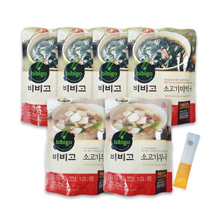 비비고 소고기미역국 500g 4개 + 소고기무국 500g 2개 + 꿀스틱 1개, 비비고 소고기미역국4개+소고기무국2개+천연 꿀스틱 1개