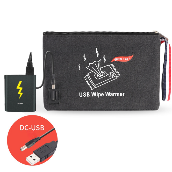 신형 휴대용 차량용 USB 물티슈 워머 유아 물티슈 항온 가열 보온팩, 검은색 DC+USB