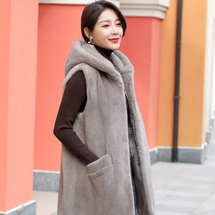 밍크코트 결하늘색 밍크 여자 통담비 2021 모피 수입 벨벳 밍크 코트 후드담비 조끼