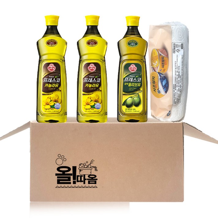 오뚜기 프레스코 카놀라유900 2개+올리브유900ml 1개+키친타올, 카놀라유 900ml 2개+올리브유900ml1개+키친