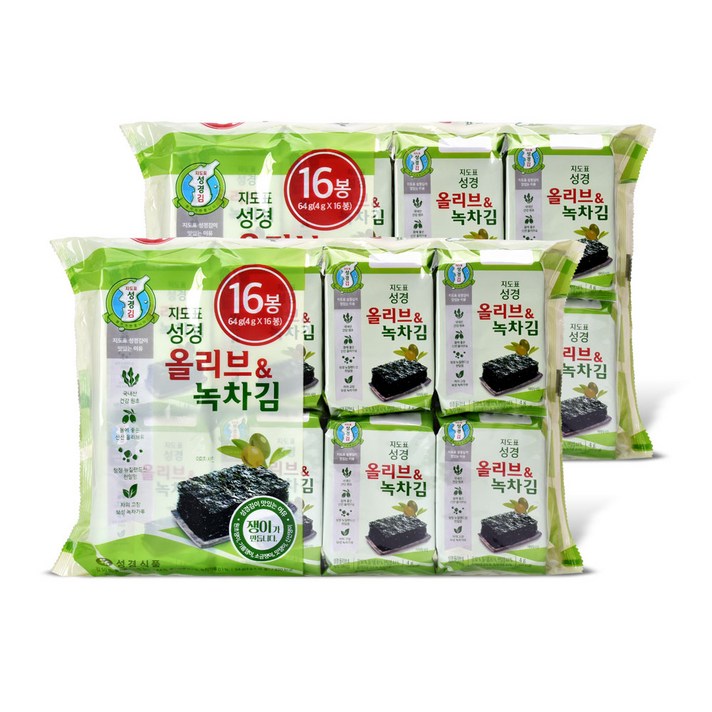 성경식품 지도표 올리브&녹차김 16봉 2개입, 2개