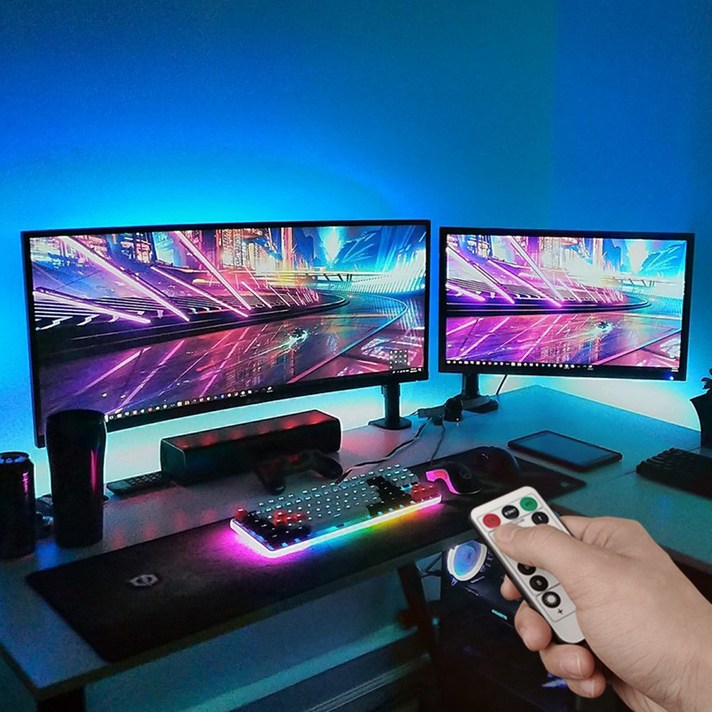 붙이는 틱톡 조명 감성 컴퓨터방 인테리어 꾸미기 RGB LED 간접 게이밍 모니터 PC방 책상 무드등 간편설치, 03-01.컴퓨터 책상 튜닝세트16컬러 일반형1M