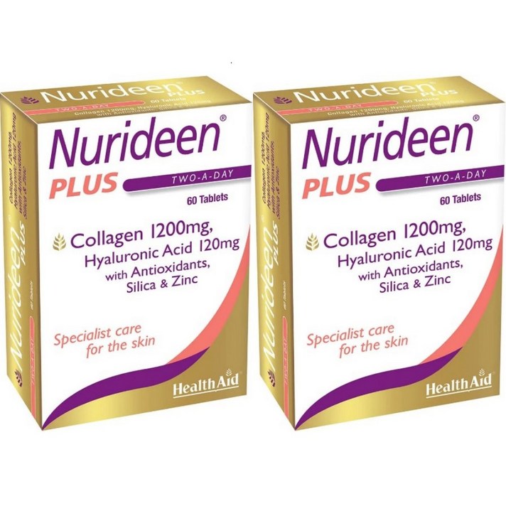 Healthaid Nurideen Plus 헬스에이드 베타카로틴 비타민 E C 아연 콜라겐 대나무 추출물 실리카 히알루론산 함유 60정 2병, x, 1개, 60개