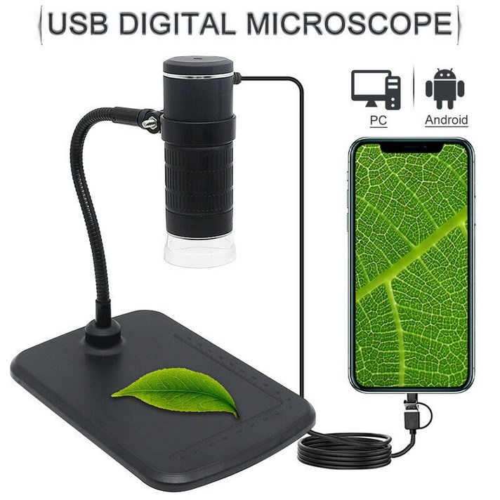 USB 디지털 현미경 스탠드 내시경 카메라 1000X LED 램프 포함 전자 돋보기, 1
